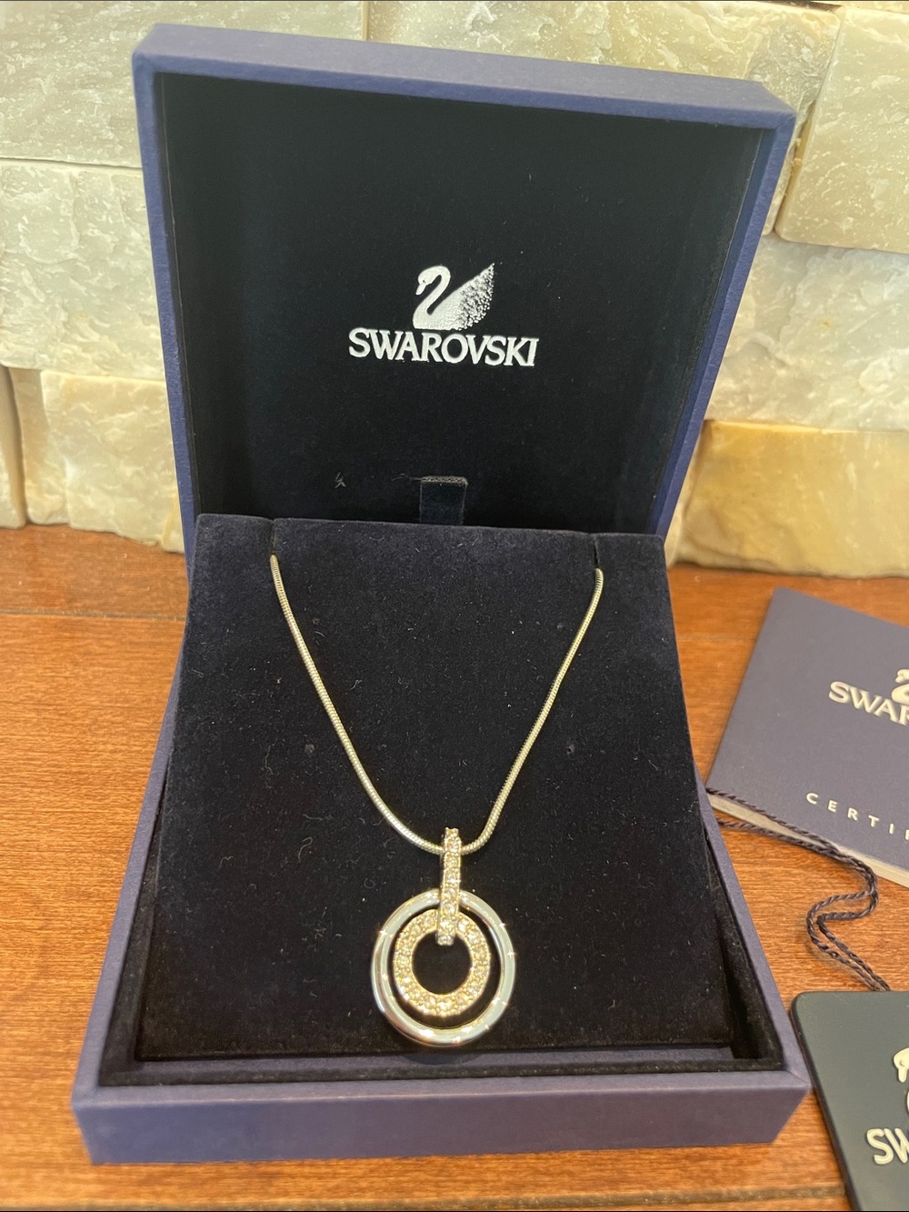 Swarovski Silver Crystal Double Circle Pendant Necklace - Picture 2 of 6